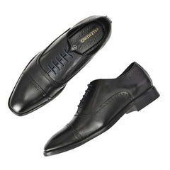 Men Premium Leather Black Lace-Up Formal Derby Shoes (Giness-66-Black)