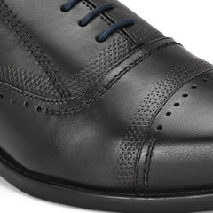 Men Premium Leather Black Lace-Up Formal Derby Shoes (Giness-66-Black)