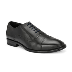 Men Premium Leather Black Lace-Up Formal Derby Shoes (Giness-66-Black)