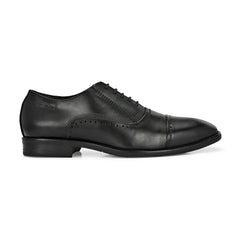 Men Premium Leather Black Lace-Up Formal Derby Shoes (Giness-66-Black)