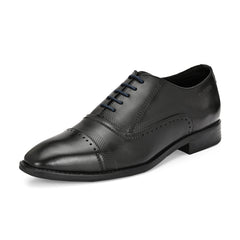 Men Premium Leather Black Lace-Up Formal Derby Shoes (Giness-66-Black)