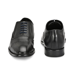 Men Premium Leather Black Lace-Up Formal Derby Shoes (Giness-66-Black)