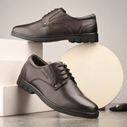 Men Premium Leather Brown Lace-Up Formal Derby Shoes (Earth-55-Brown)
