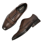 Men Premium Leather Brown Lace-Up Formal Derby Shoes (Saint-66-Brown)
