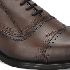 Men Premium Leather Brown Lace-Up Formal Derby Shoes (Giness-66-Brown)