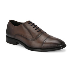 Men Premium Leather Brown Lace-Up Formal Derby Shoes (Giness-66-Brown)