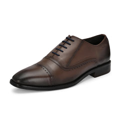 Men Premium Leather Brown Lace-Up Formal Derby Shoes (Giness-66-Brown)