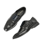 Men Premium Leather Black Lace-Up Formal Derby Shoes (Saint-63-Black)