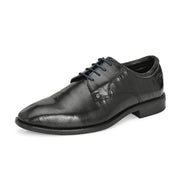 Men Premium Leather Black Lace-Up Formal Derby Shoes (Saint-63-Black)