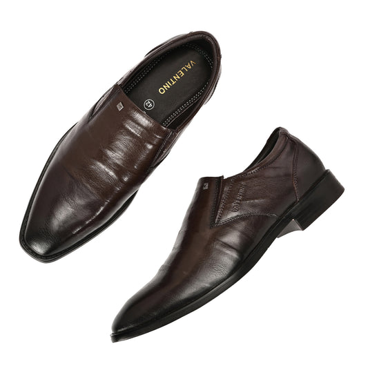 Men Premium Leather Brown Slip-On Formal Shoes (Giness-21-Brown)