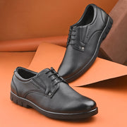 Men Premium Leather Black Lace-Up Formal Derby Shoes (Earth-55-Black)