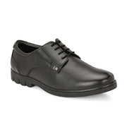 Men Premium Leather Black Lace-Up Formal Derby Shoes (Earth-55-Black)