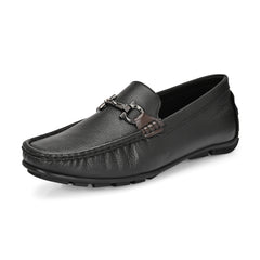 Men Premium Leather Black Slip On Loafer (Indegene-05-Black)