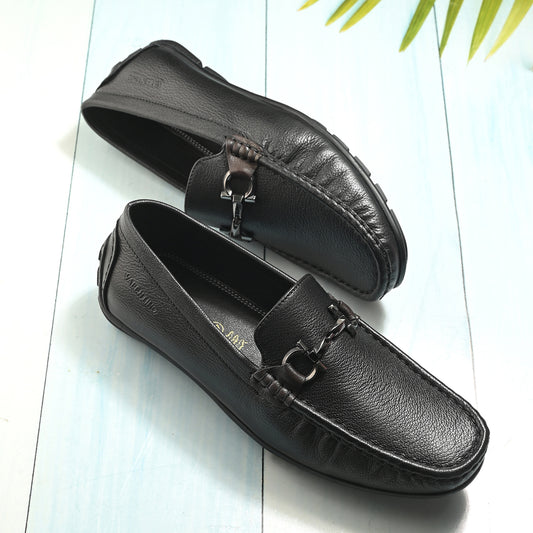 Men Premium Leather Black Slip On Loafer (Indegene-05-Black)