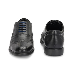 Men Premium Leather Black Brogue Formal Shoes (Kronox-70-Black)