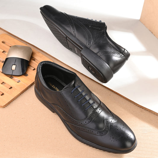 Men Premium Leather Black Brogue Formal Shoes (Kronox-70-Black)