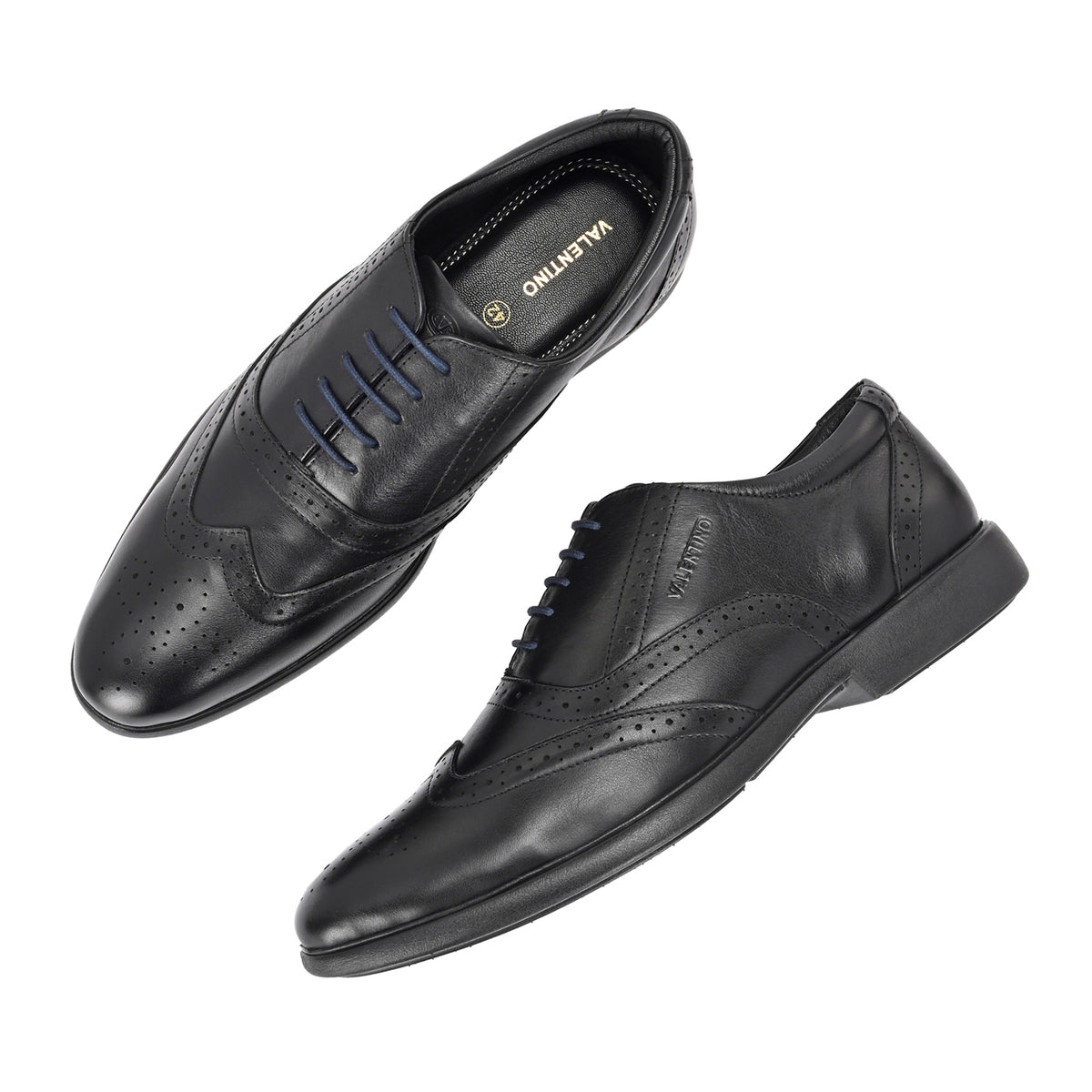 Men Premium Leather Black Brogue Formal Shoes (Kronox-70-Black)