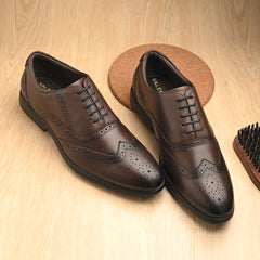 Men Premium Leather Brown Brogue Formal Shoes (Kronox-70-Brown)