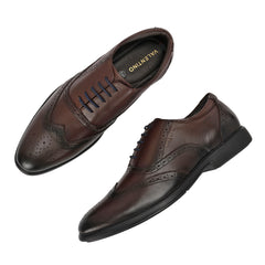 Men Premium Leather Brown Brogue Formal Shoes (Kronox-70-Brown)