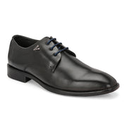 Men Premium Leather Black Lace-Up Formal Derby Shoes (Saint-52-Black)