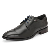 Men Premium Leather Black Lace-Up Formal Derby Shoes (Saint-52-Black)