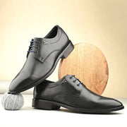 Men Premium Leather Black Lace-Up Formal Derby Shoes (Saint-52-Black)