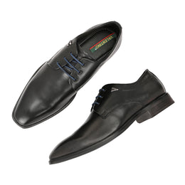 Men Premium Leather Black Lace-Up Formal Derby Shoes (Saint-52-Black)