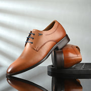 Men Premium Leather Tan Lace-Up Formal Derby Shoes (Saint-52-Tan)
