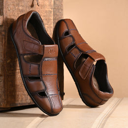 Valentino Men Genuine Leather Sandals with Cushioned Footbed and Durable Rubber Sole (CityWalker-25-Mocca)