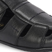 Valentino Men Genuine Leather Black Sandals with Cushioned Footbed and Durable Rubber Sole (CityWalker-25-Black)