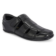 Valentino Men Genuine Leather Black Sandals with Cushioned Footbed and Durable Rubber Sole (CityWalker-25-Black)