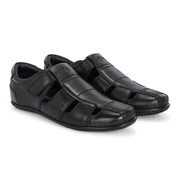 Valentino Men Genuine Leather Black Sandals with Cushioned Footbed and Durable Rubber Sole (CityWalker-25-Black)