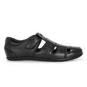 Valentino Men Genuine Leather Black Sandals with Cushioned Footbed and Durable Rubber Sole (CityWalker-25-Black)