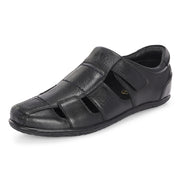Valentino Men Genuine Leather Black Sandals with Cushioned Footbed and Durable Rubber Sole (CityWalker-25-Black)