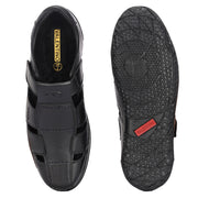 Valentino Men Genuine Leather Black Sandals with Cushioned Footbed and Durable Rubber Sole (CityWalker-25-Black)