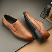 Men Premium Leather Teak Slip-On Formal Shoes (Joyland-45-Teak)