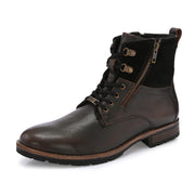 Men Premium Leather Pine Black Side Zipper & Lace-Up Boot (Global-91-Pine-Black)