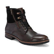 Men Premium Leather Pine Black Side Zipper & Lace-Up Boot (Global-91-Pine-Black)