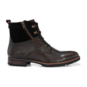 Men Premium Leather Pine Black Side Zipper & Lace-Up Boot (Global-91-Pine-Black)