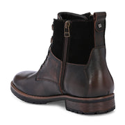 Men Premium Leather Pine Black Side Zipper & Lace-Up Boot (Global-91-Pine-Black)