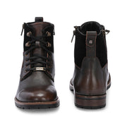 Men Premium Leather Pine Black Side Zipper & Lace-Up Boot (Global-91-Pine-Black)