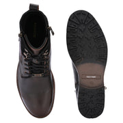 Men Premium Leather Pine Black Side Zipper & Lace-Up Boot (Global-91-Pine-Black)
