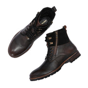 Men Premium Leather Pine Black Side Zipper & Lace-Up Boot (Global-91-Pine-Black)