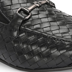 Valentino Genuine Leather Woven Slip-On Loafers for Men with Nulite Sole - (Speed-01-Black)