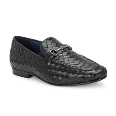 Valentino Genuine Leather Woven Slip-On Loafers for Men with Nulite Sole - (Speed-01-Black)