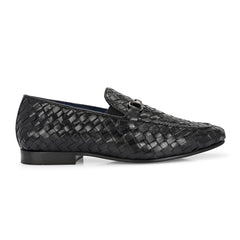 Valentino Genuine Leather Woven Slip-On Loafers for Men with Nulite Sole - (Speed-01-Black)