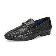Valentino Genuine Leather Woven Slip-On Loafers for Men with Nulite Sole - (Miles-01-Black)