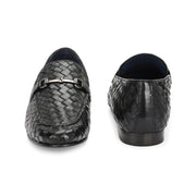 Valentino Genuine Leather Woven Slip-On Loafers for Men with Nulite Sole - (Miles-01-Black)