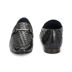 Valentino Genuine Leather Woven Slip-On Loafers for Men with Nulite Sole - (Speed-01-Black)