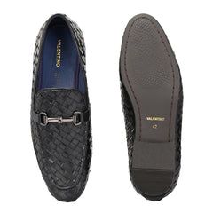 Valentino Genuine Leather Woven Slip-On Loafers for Men with Nulite Sole - (Speed-01-Black)